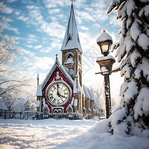 钟楼雪景冬季雪后的欧式教堂插画