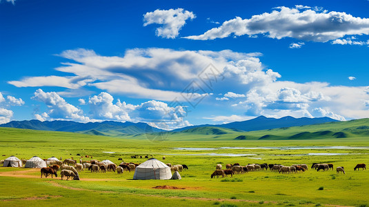 马群素材辽阔美丽的内蒙古草原背景