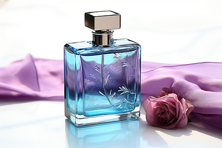 蓝色香水瓶禾丝巾高清图片