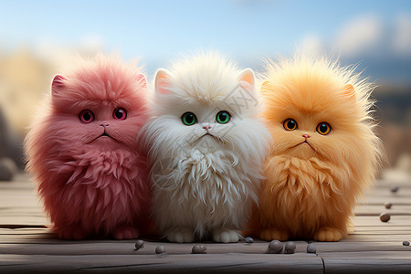 三只猫咪三种颜色的玩具猫咪设计图片