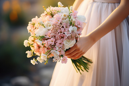 手握鲜花的伴娘背景图片