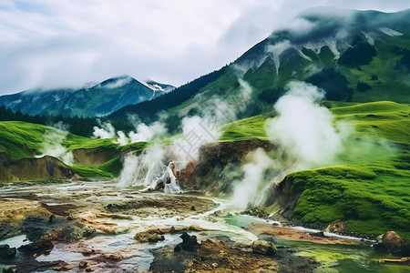 水蒸气素材山上的温泉背景