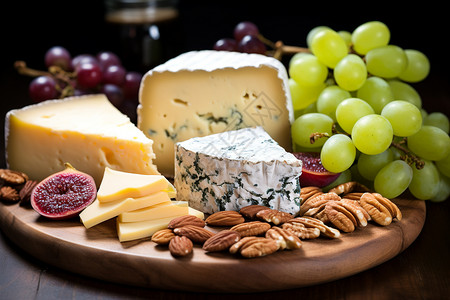 葡萄奶酪奶酪与水果背景