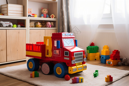 儿童房间内的积木卡车背景图片
