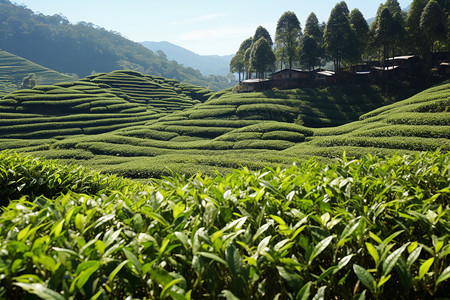 辽阔的山间茶园背景图片