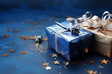 蓝色绳子蓝色的礼物盒背景