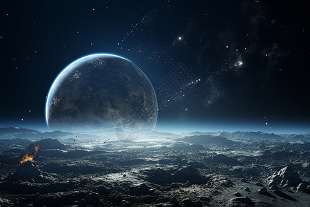 岩石化地球隐入云雾的星体设计图片