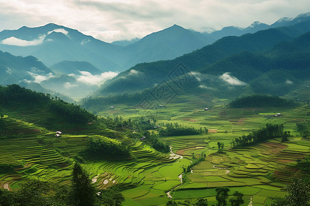 景色宜人一片宜人的乡村梯田景色背景