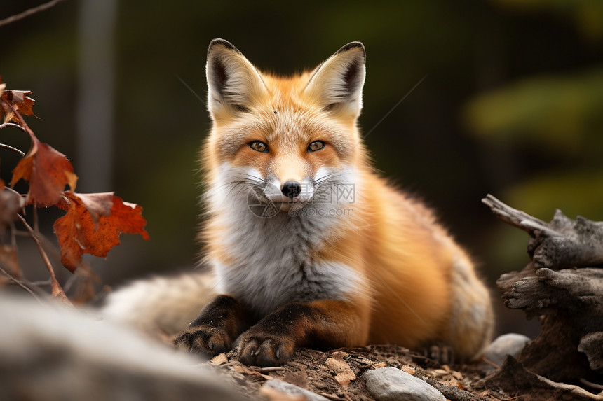 秋天荒野中的野生狐狸图片