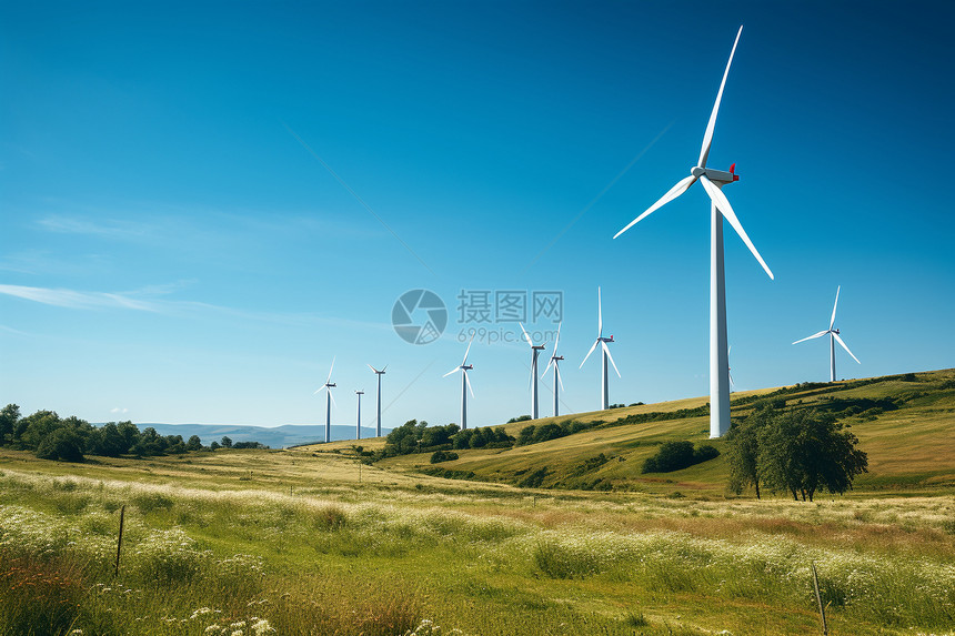 乡村田野中的风力涡轮机图片
