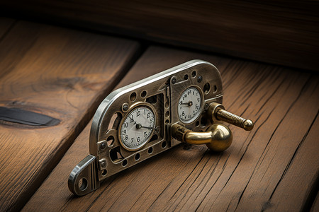薪酬机制木桌上摆放的古董闹钟背景