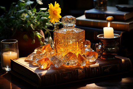 占卜素材水晶瓶子和蜡烛背景