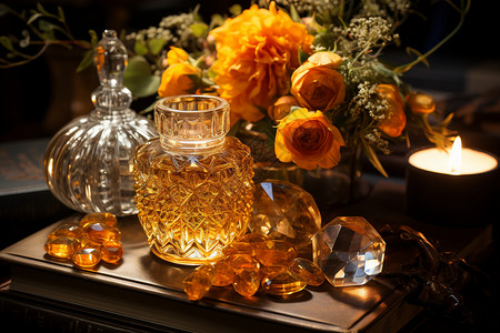 古典水晶瓶蜡烛杯子瓶高清图片