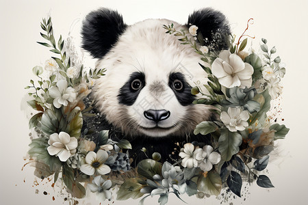 在花丛中的熊猫图片