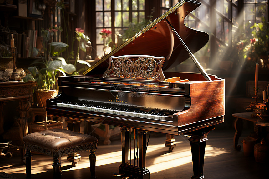 钢琴和窗外自然光的完美融合图片