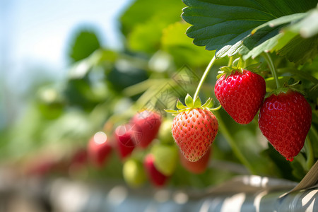 乡村田野中的草莓种植园高清图片