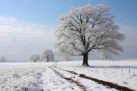 银装素裹的冬日田园背景图片
