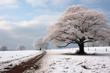 冬日雪景中的乡村风光图片