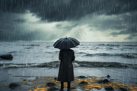 打雨伞男士一位男士在海滩上站着背景
