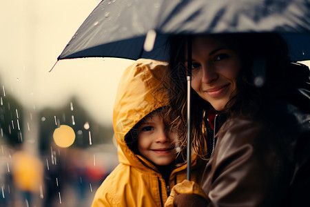 雨中抱着孩子的母亲高清图片