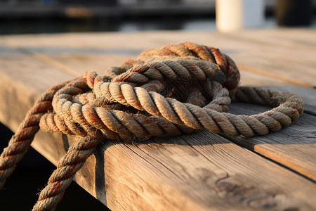绳索航海木质船坞上系着绳索背景