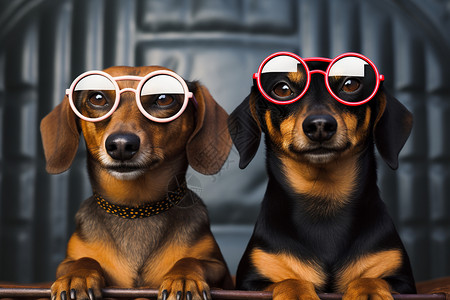 戴眼镜狗两只戴眼镜的小狗背景