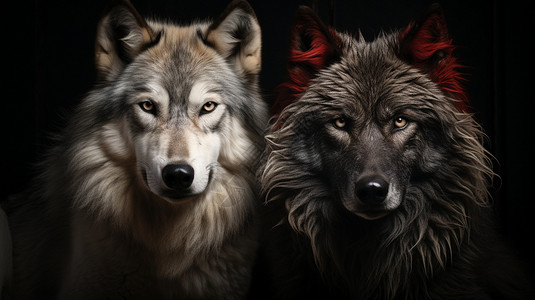 两只狼两头狼插画