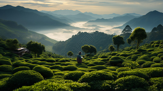 山坡中的茶树图片