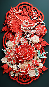 中国年剪纸龙年窗花剪裁的传统剪纸插画