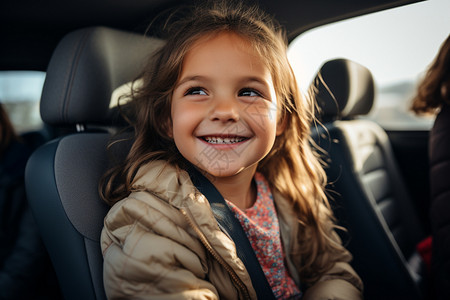 汽车内开心的女孩图片