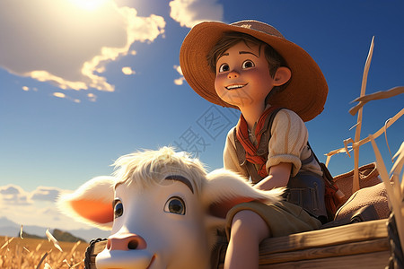 骑着牛的小男孩图片