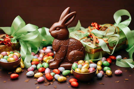 美味复活节糖果新鲜制作的兔子巧克力糖果背景