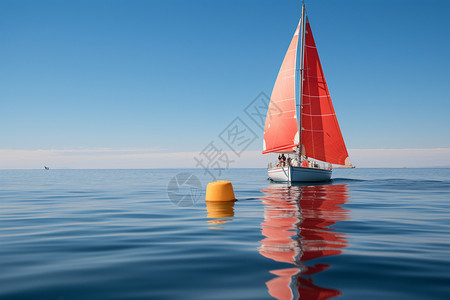 漂浮锥形夏季海洋中航行的帆船背景