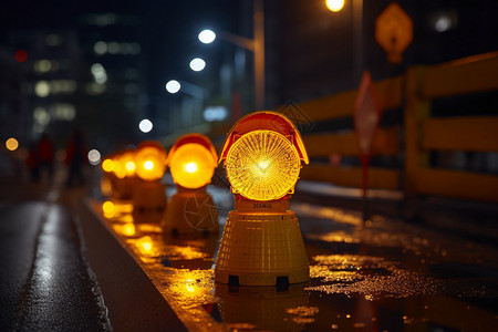 道路上的红绿灯夜晚道路上的灯光背景