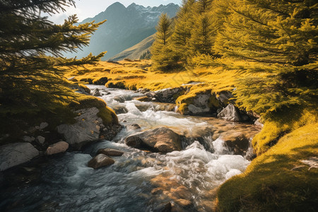 苏打山丘溪山丘中的水溪背景