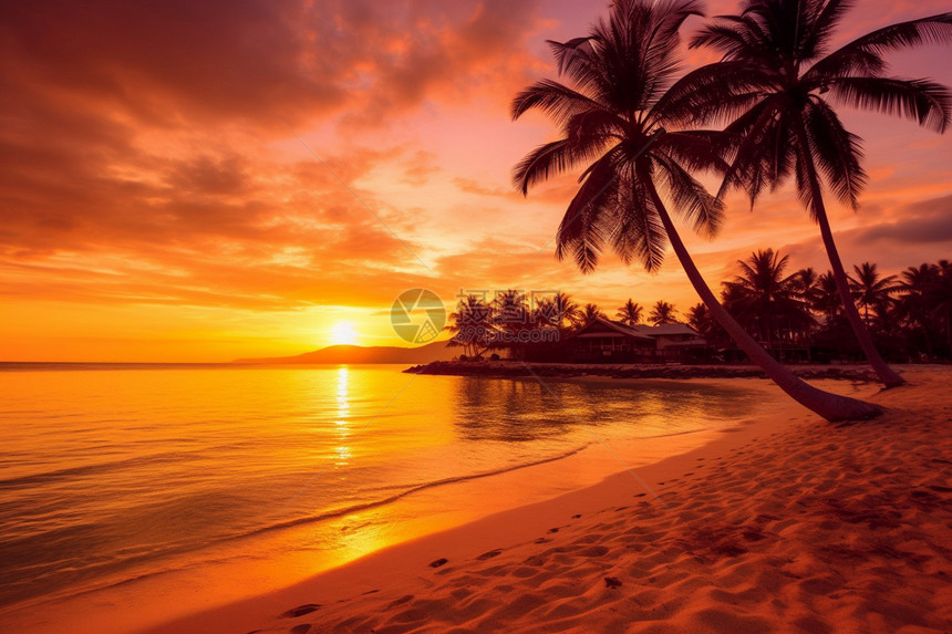 日落时的海岸边图片