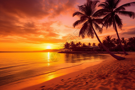 日落时的海岸边高清图片