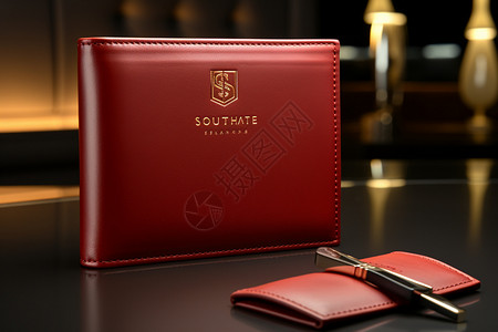 红色简约设计的皮制钱包背景图片