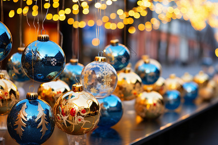 蓝色圣诞橱窗美观的装饰品背景
