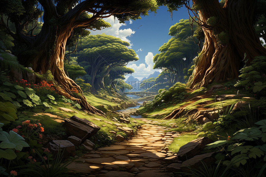 森林小径中的幻想画境图片