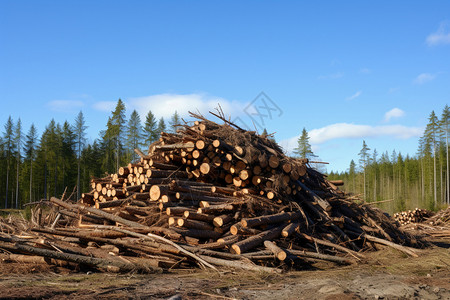 森林中砍伐的木材图片