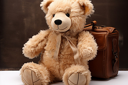 行李与玩偶柔软的棕色泰迪熊玩偶背景