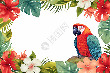 植物花卉鹦鹉创意背景图片