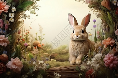 梦幻森林中的小兔子背景图片