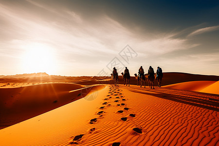 夏季沙漠中穿梭的骆驼图片