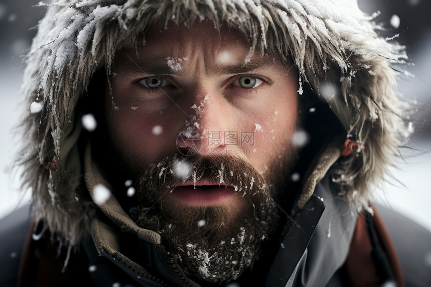 雪地探险者的肖像图片
