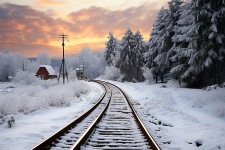 冬日铁轨上的雪景图片