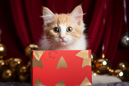红盒子中的小猫咪图片
