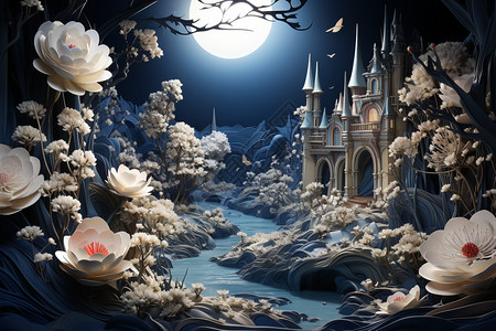 神秘花丛中的童话城堡图片