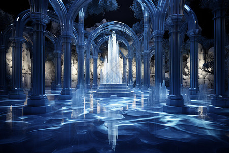 水游乐古典城堡中的喷泉设计图片